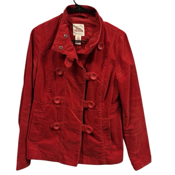 Mossimo Supply Co Red Velvet Cotton Pea Coat Jacket Button Up Womens Large - Picture 4 of 12